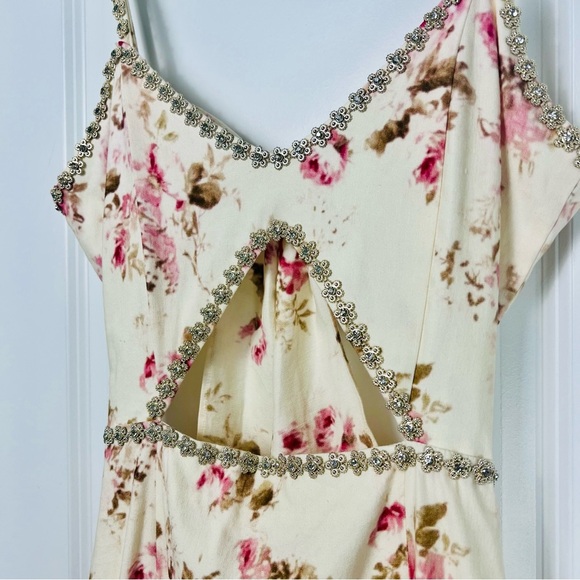 V. Chapman Luna Dress English Rose Floral Beaded Crystal Trim Midi 8 Medium - Picture 4 of 15